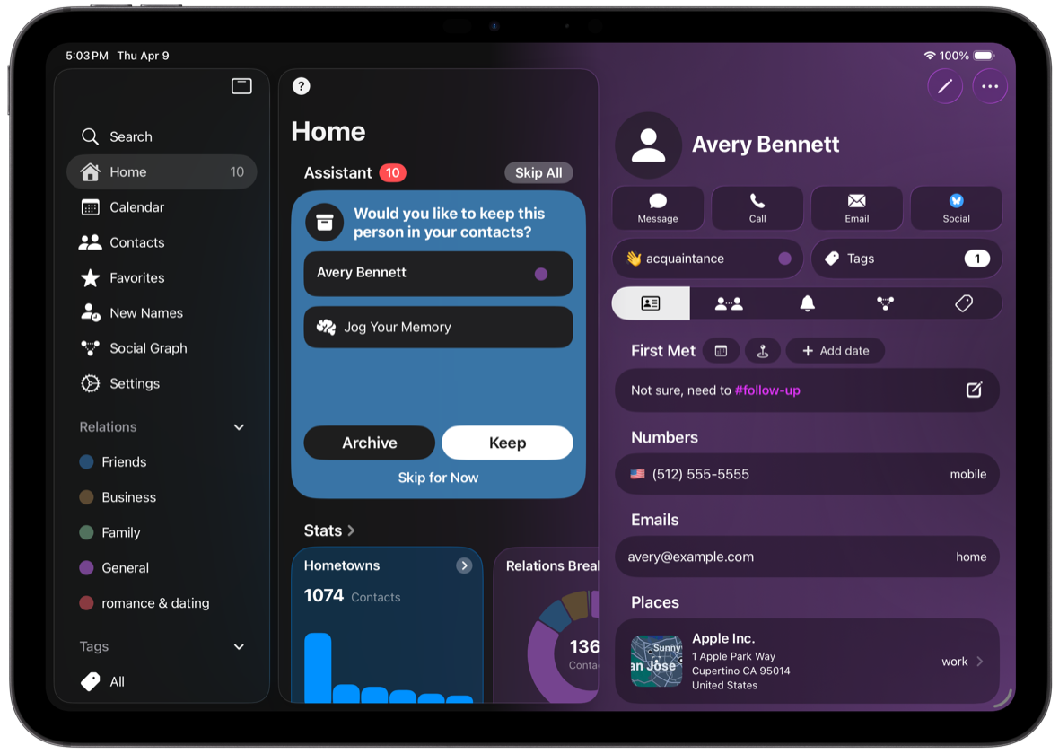 iPad showing the Dextr home workspace