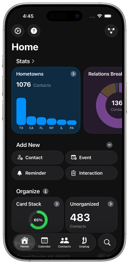 iPhone showing the Dextr home screen