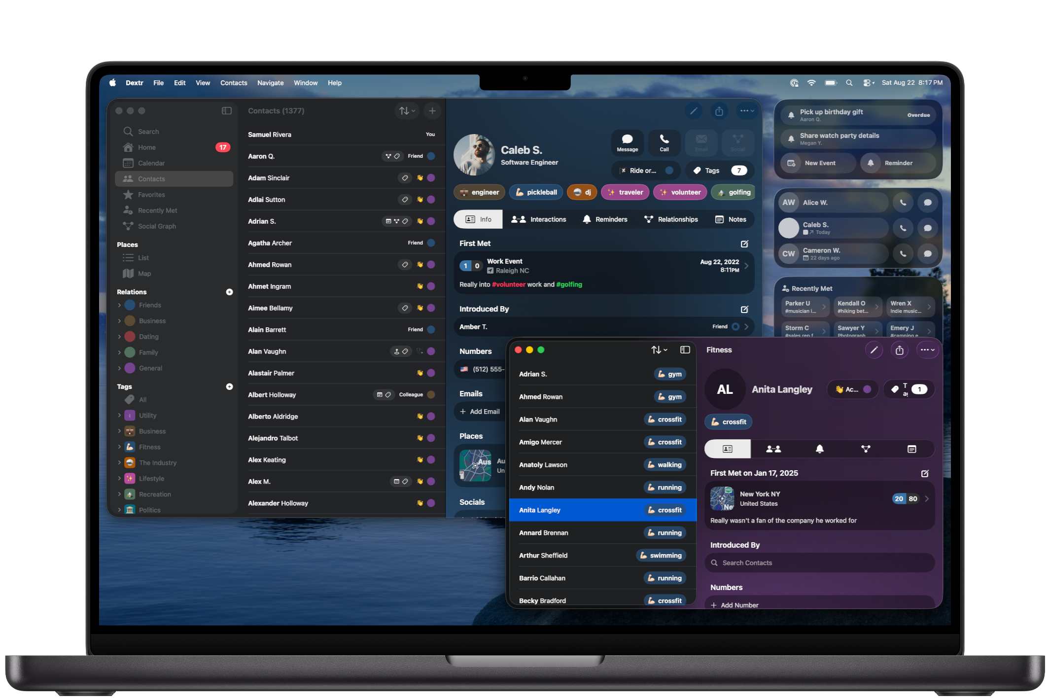 Mac showing Dextr contact profiles in multiple windows
